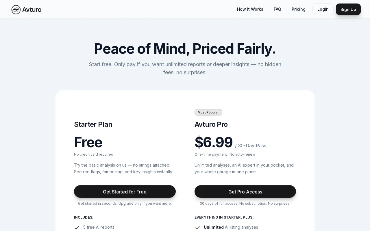 Avturo — pricing page
