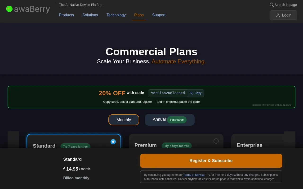 awaBerry — pricing page