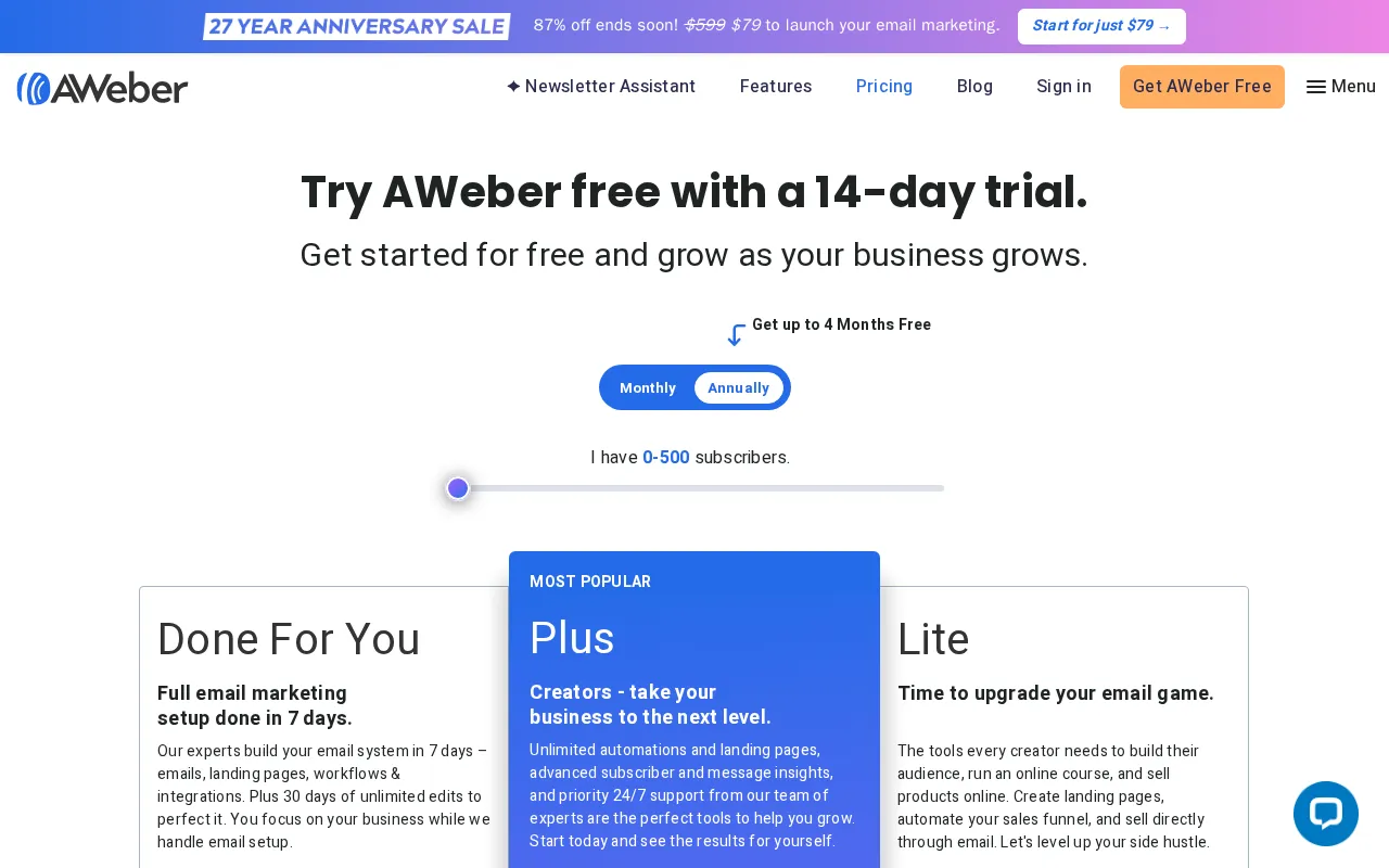 Aweber — pricing page