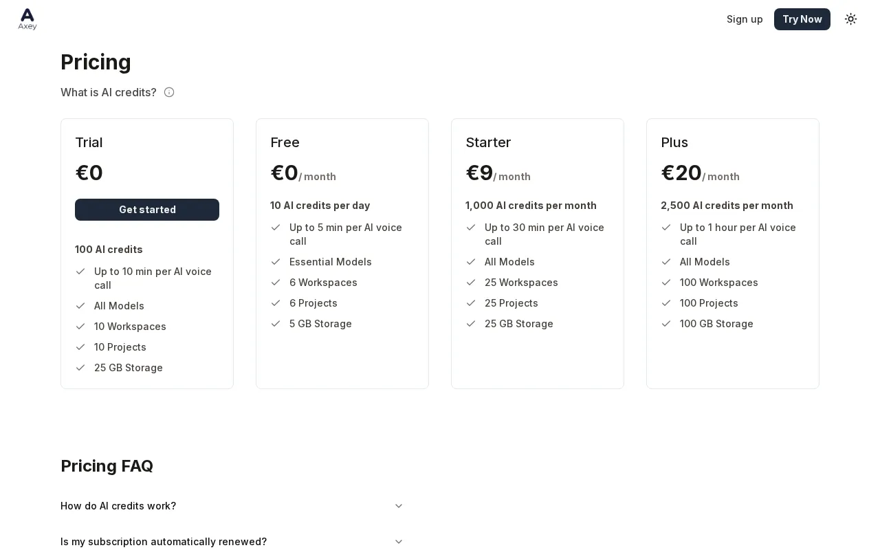 Axey — pricing page