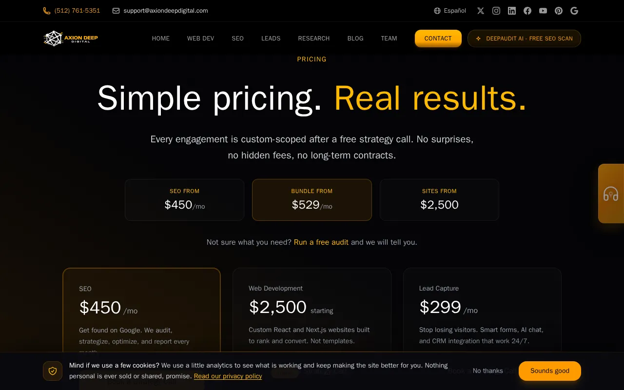 Axion Deep Digital — pricing page