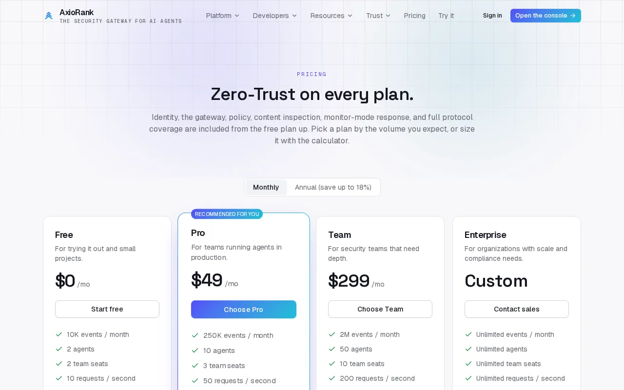 AxioRank — pricing page