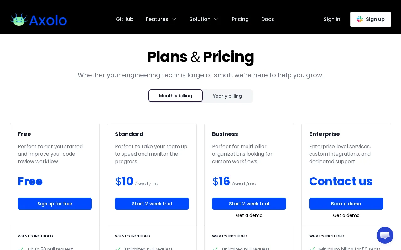 Axolo — pricing page