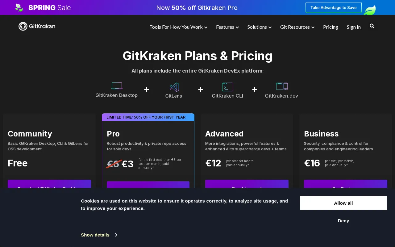 GitKraken — pricing page