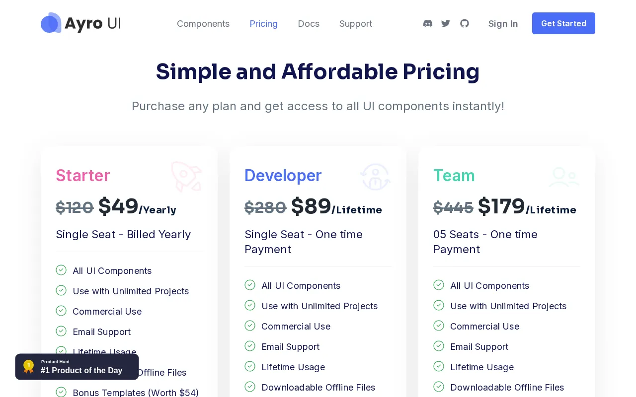 Ayro UI — pricing page