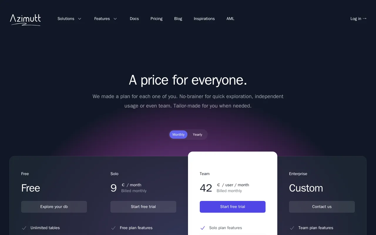 Azimutt — pricing page