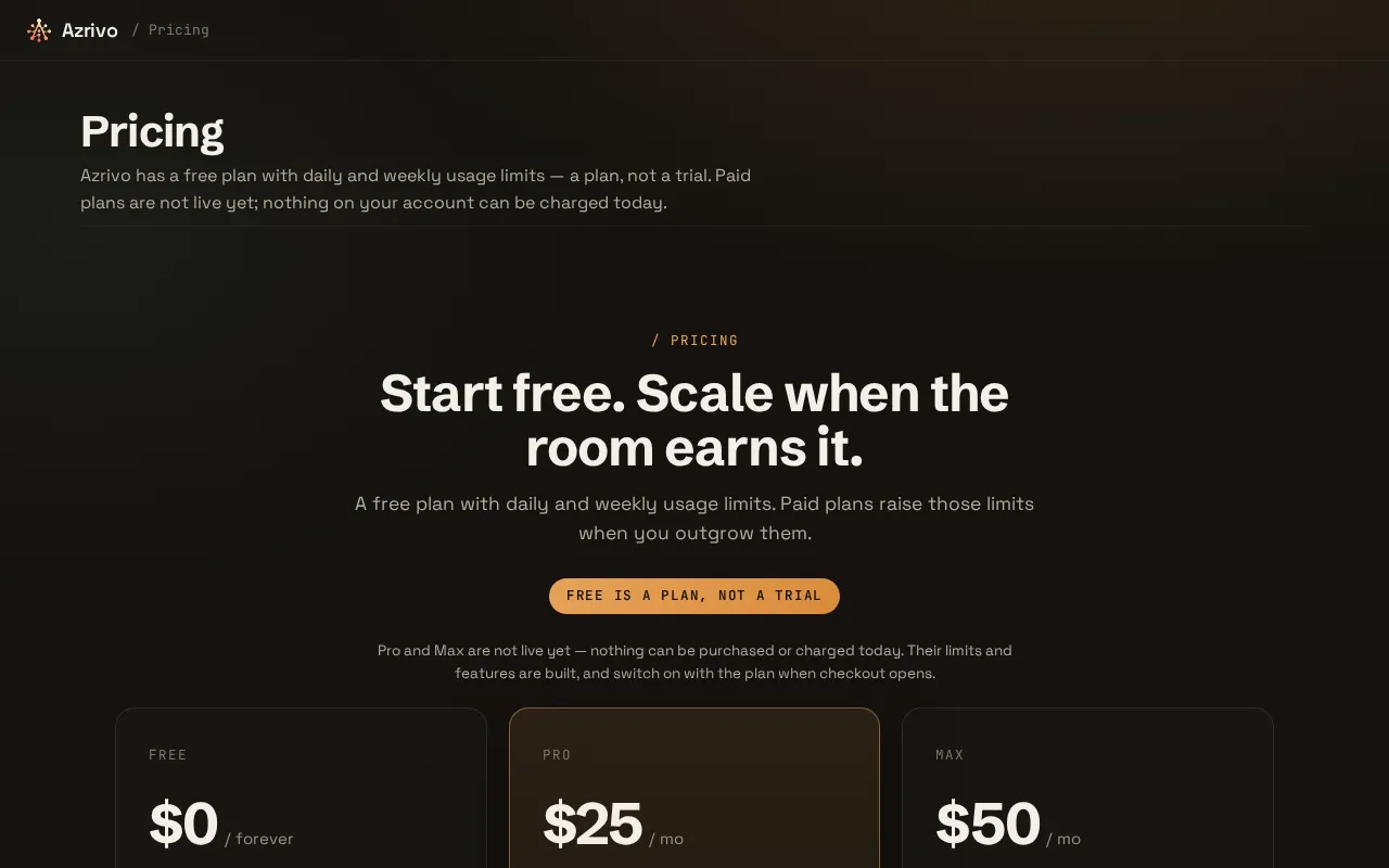 Azrivo — pricing page