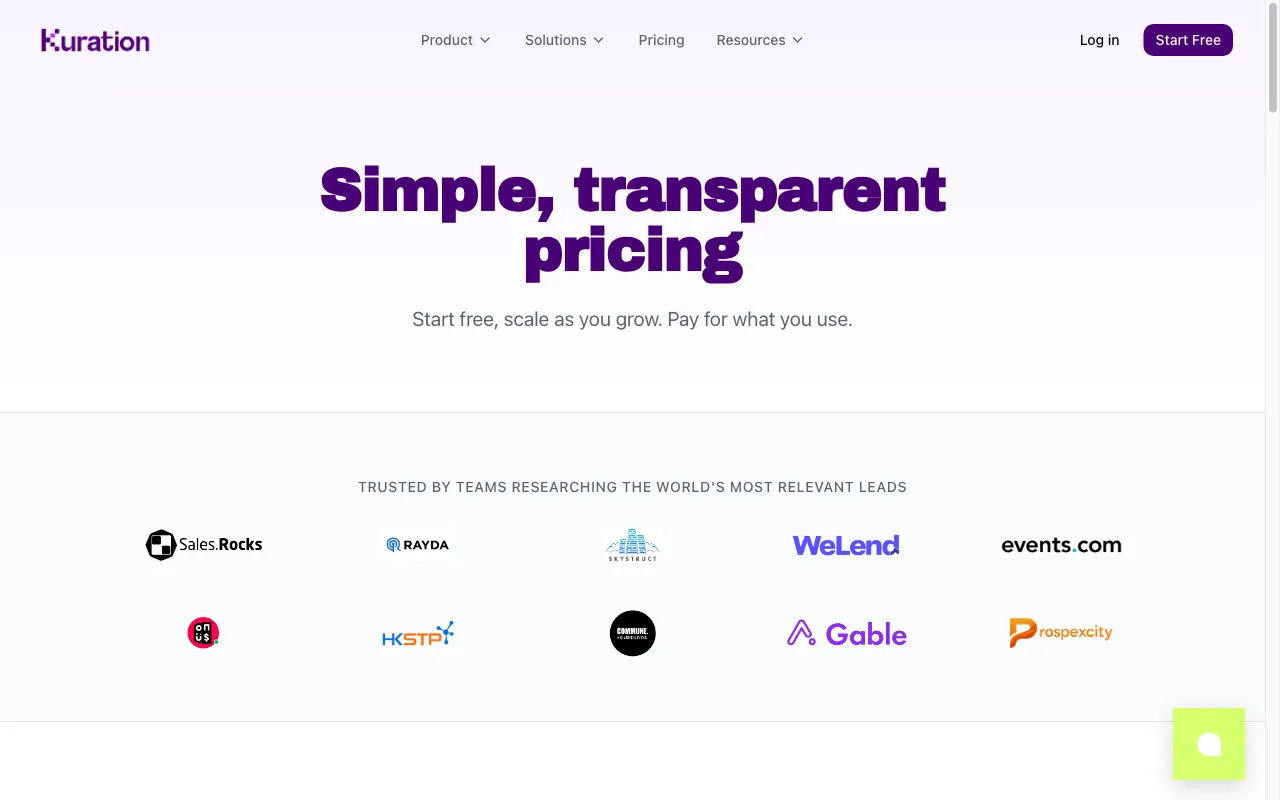 Kuration AI — pricing page