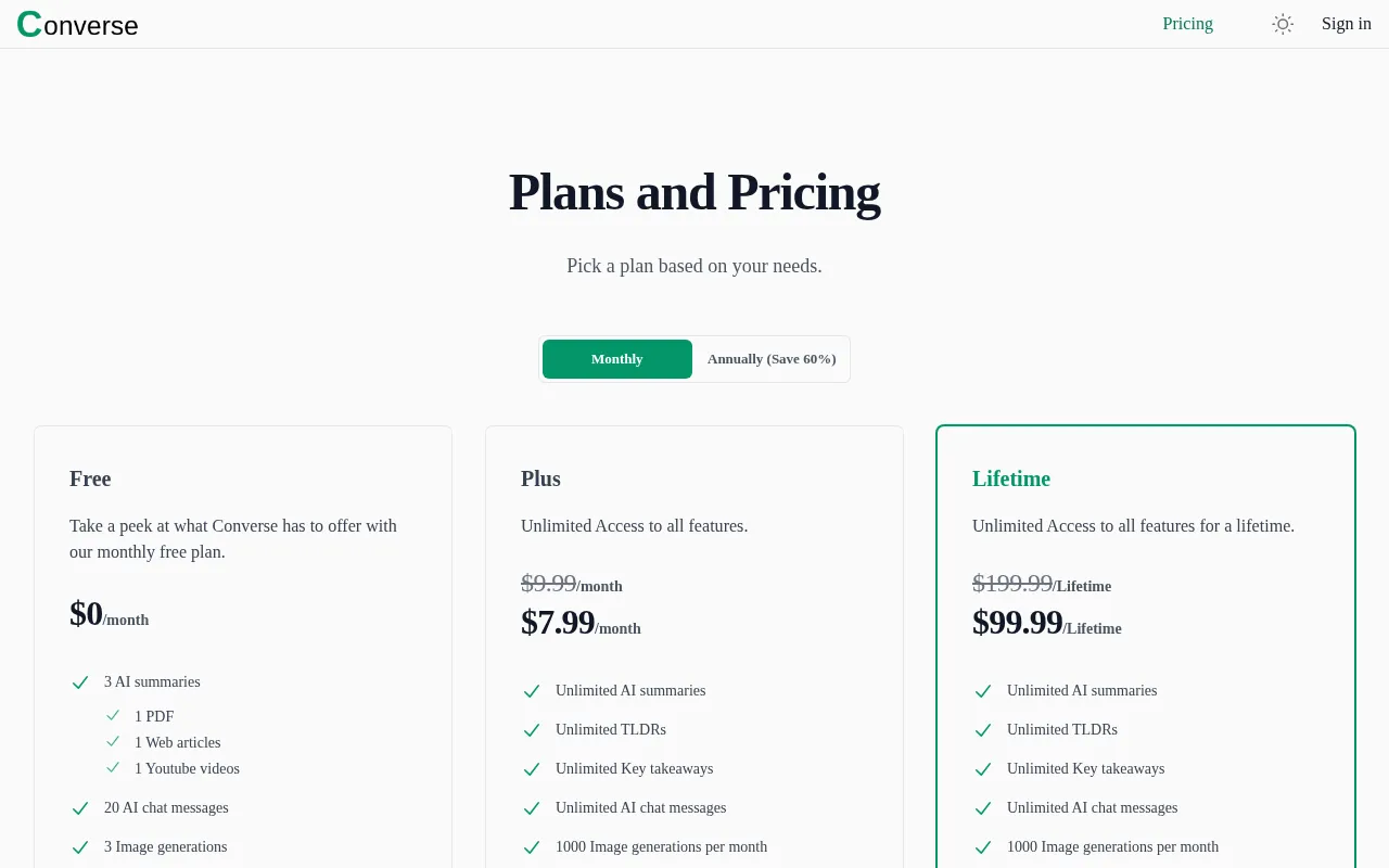 Converse — pricing page