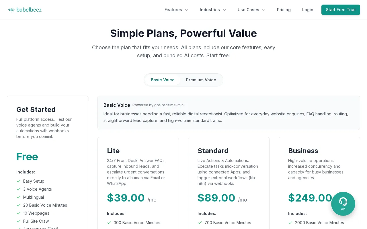 Babelbeez — pricing page