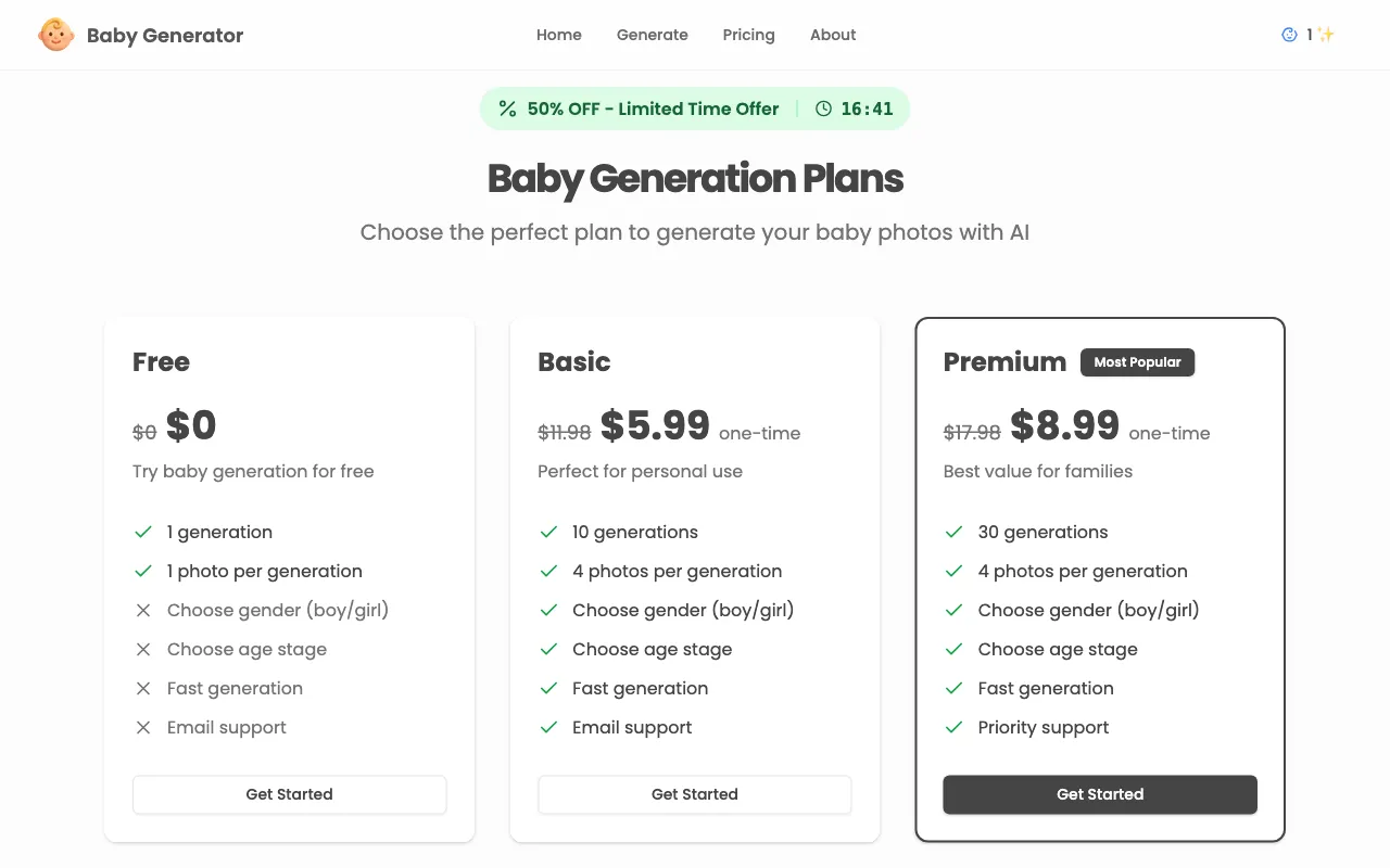 Baby Generator — pricing page