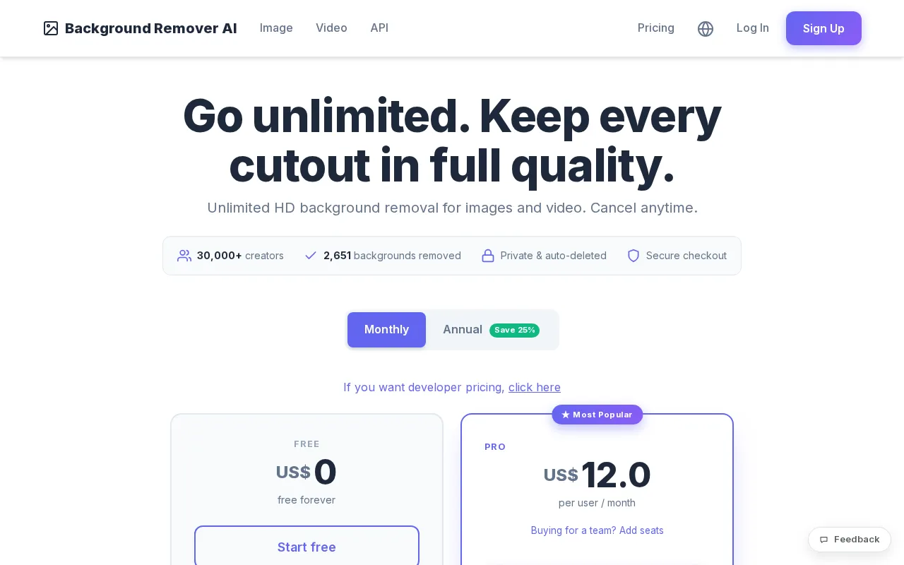 Background Remover AI — pricing page