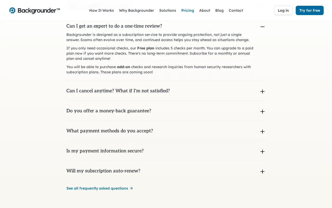 Backgrounder — pricing page