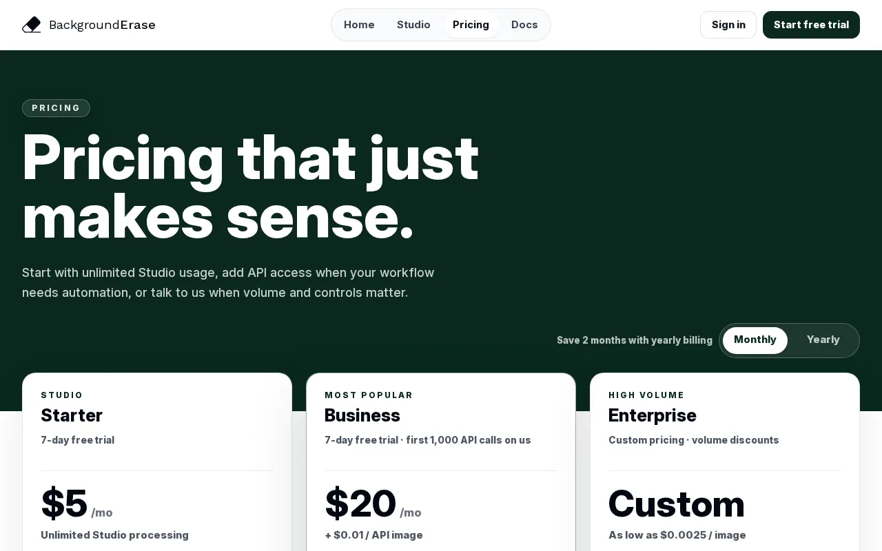 Backgrounderase — pricing page