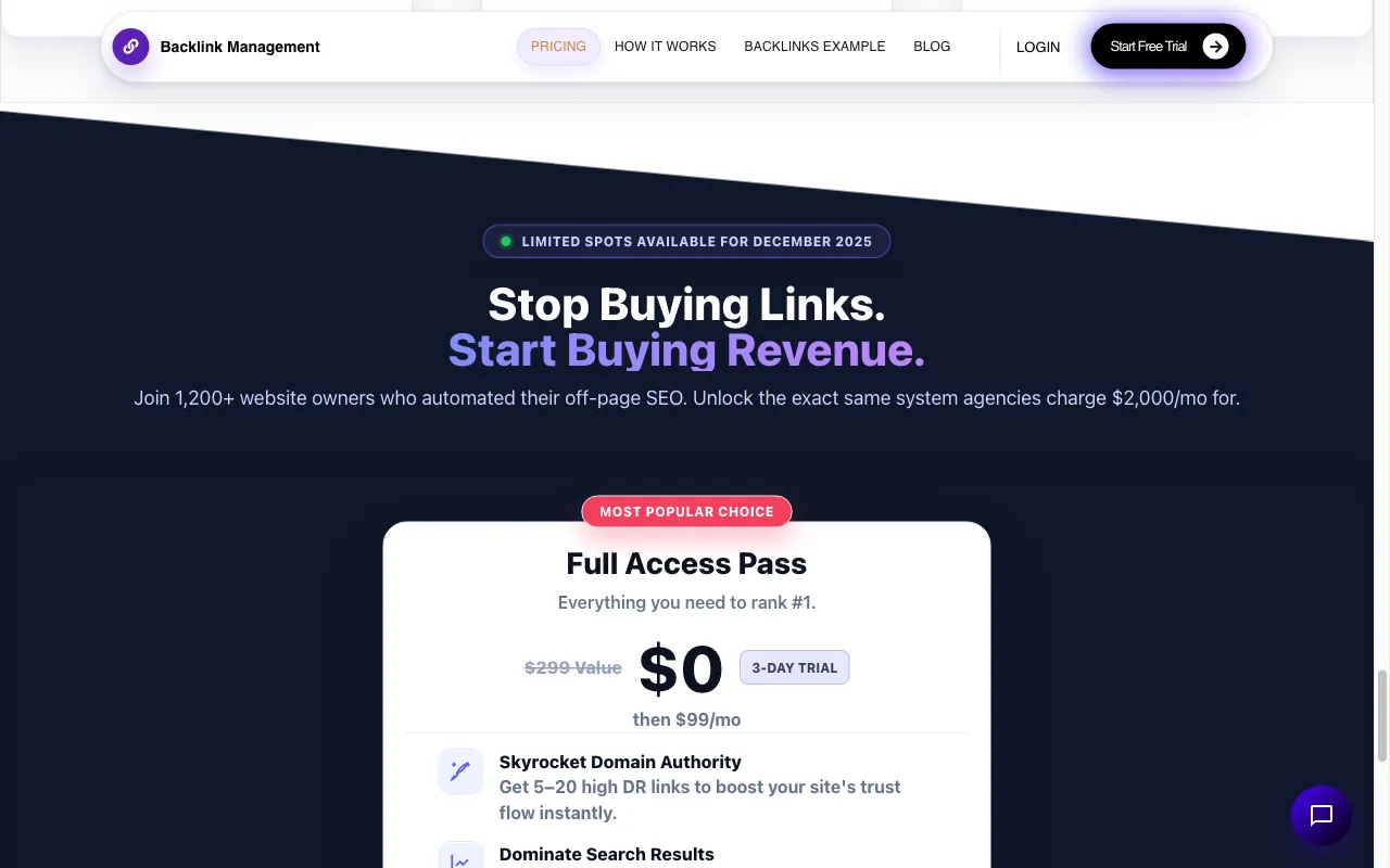 Backlink Management — pricing page