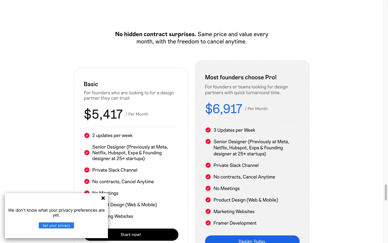 Baked Design Studio — pricing page