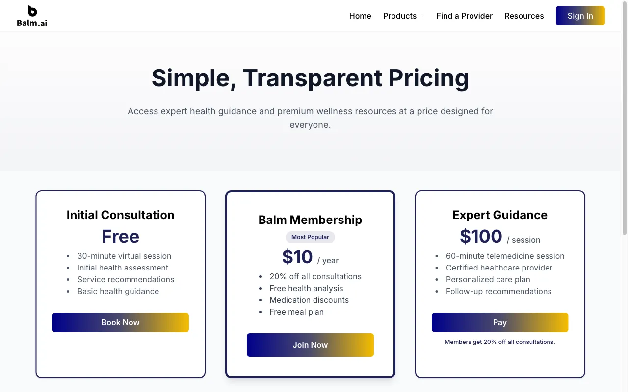 Balm.ai — pricing page