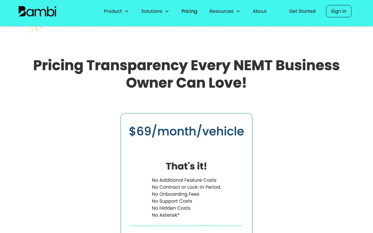 Bambi NEMT — pricing page