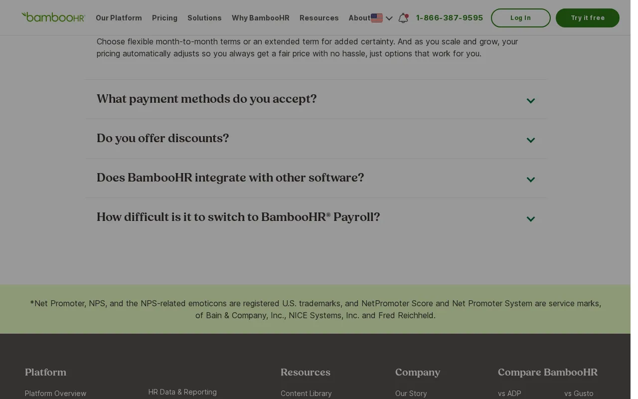 BambooHR — pricing page