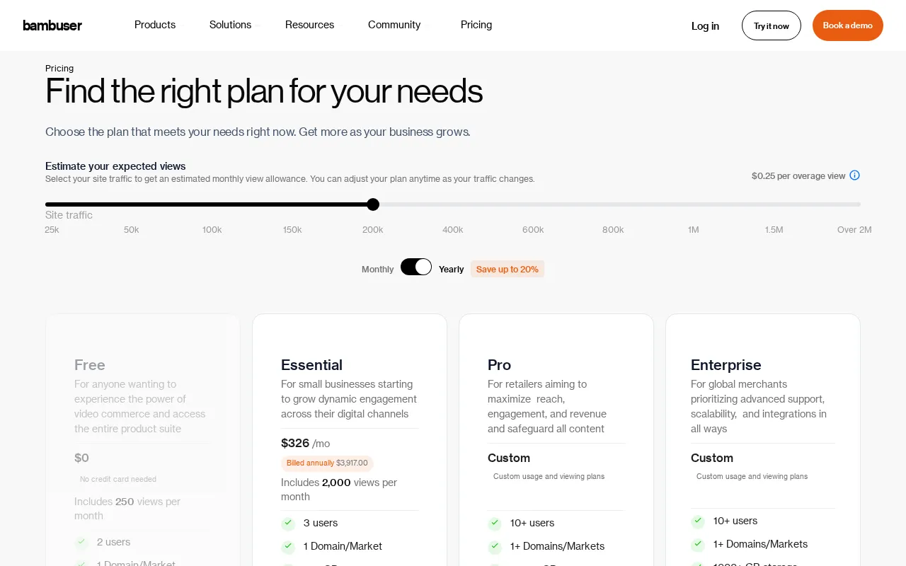 Bambuser — pricing page