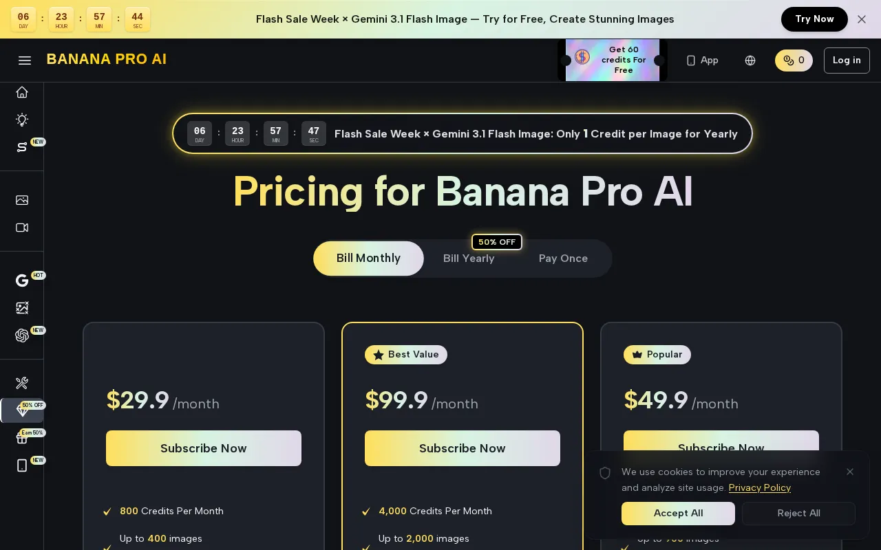 Banana Pro AI — pricing page
