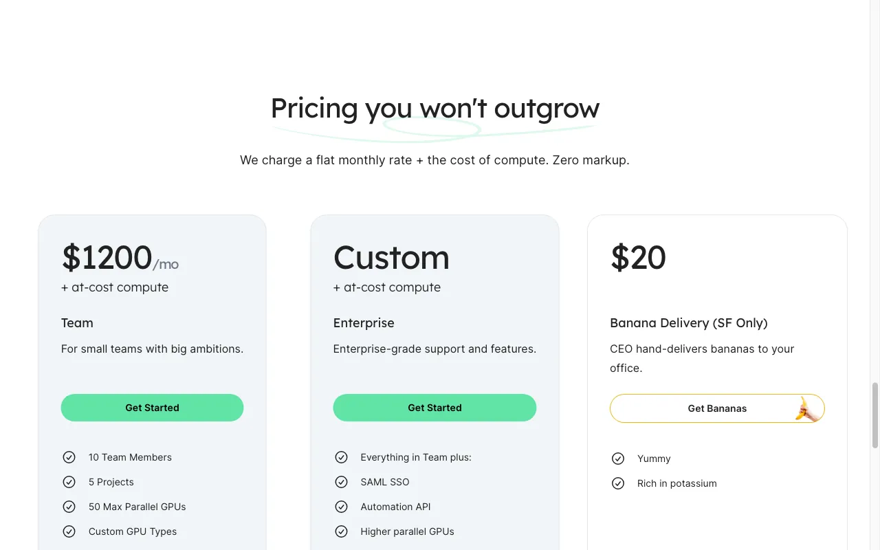 Banana — pricing page
