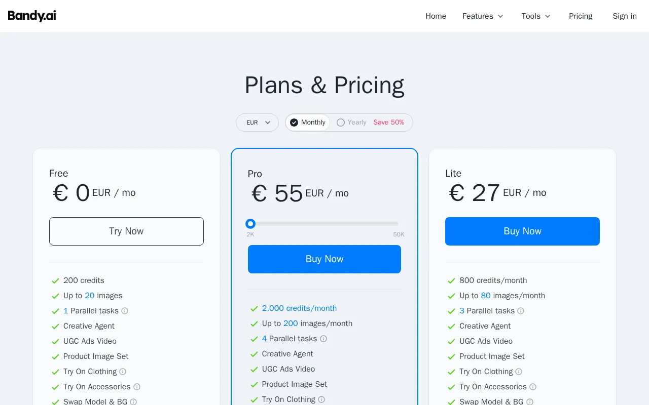 Bandy — pricing page