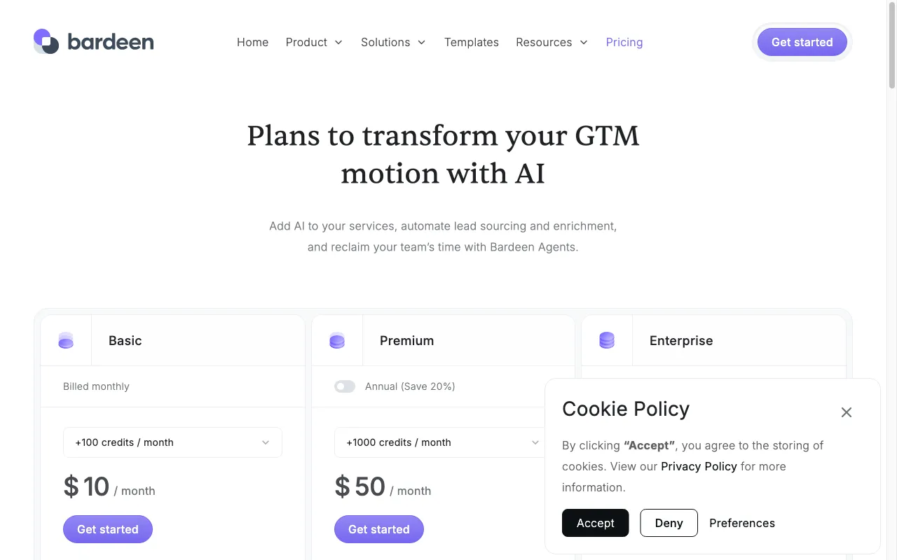Bardeen AI — pricing page