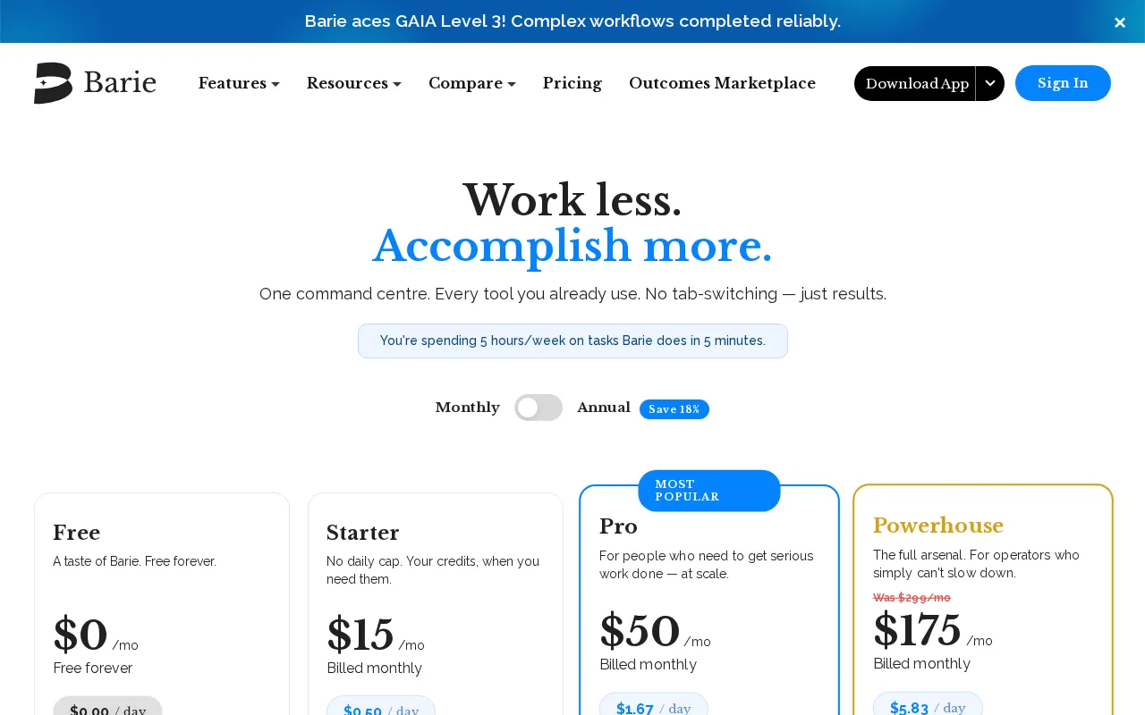 Barie AI — pricing page