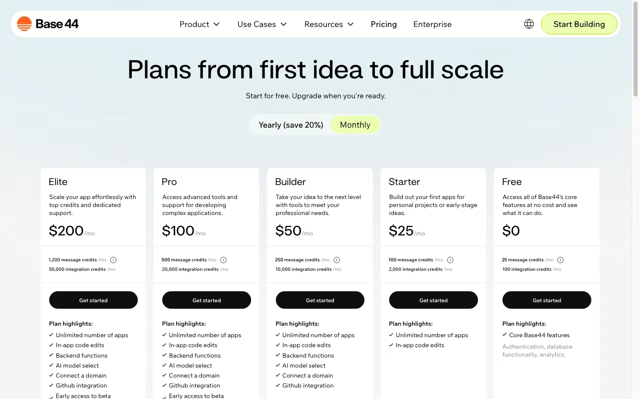 Base44 — pricing page
