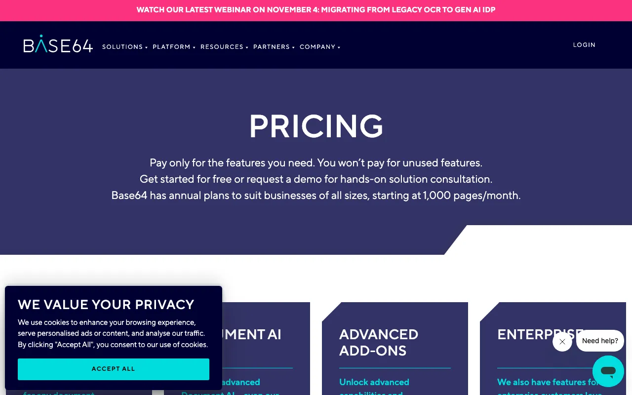 Base64.ai — pricing page