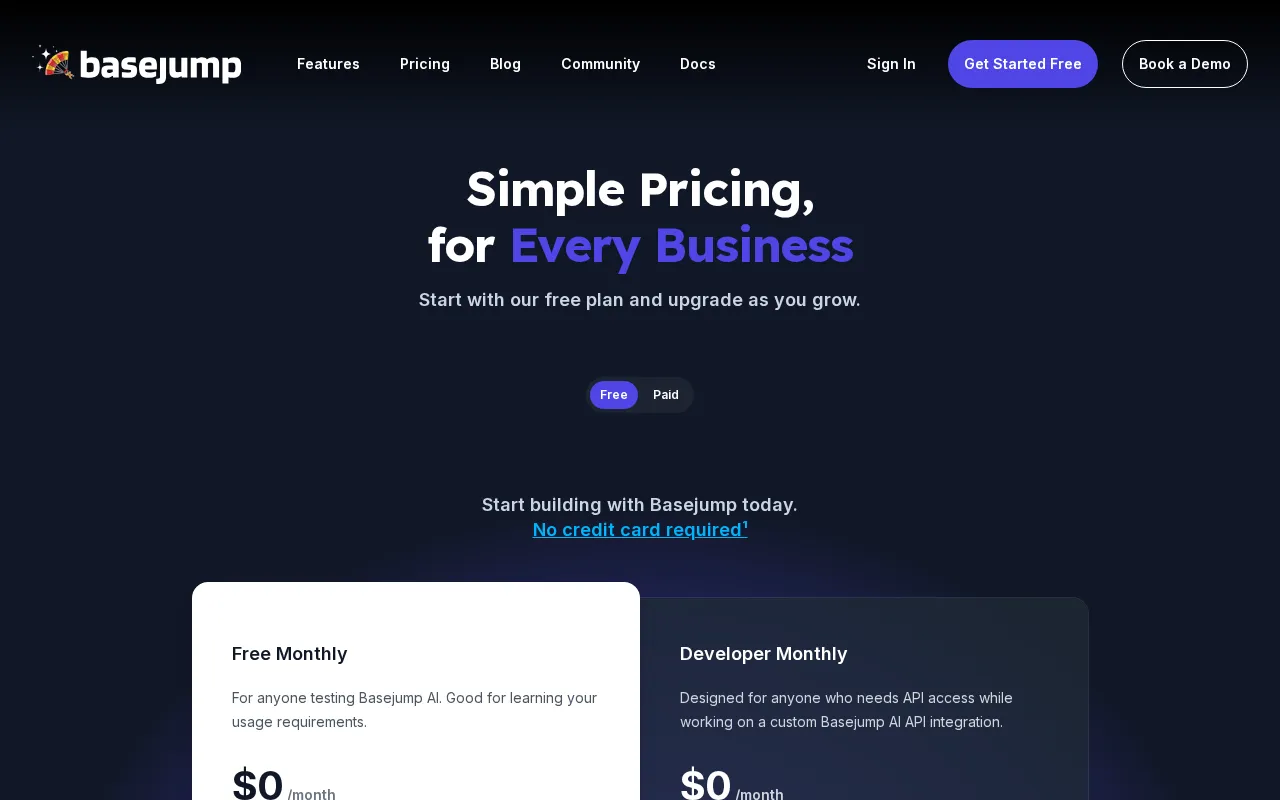 Basejump AI — pricing page