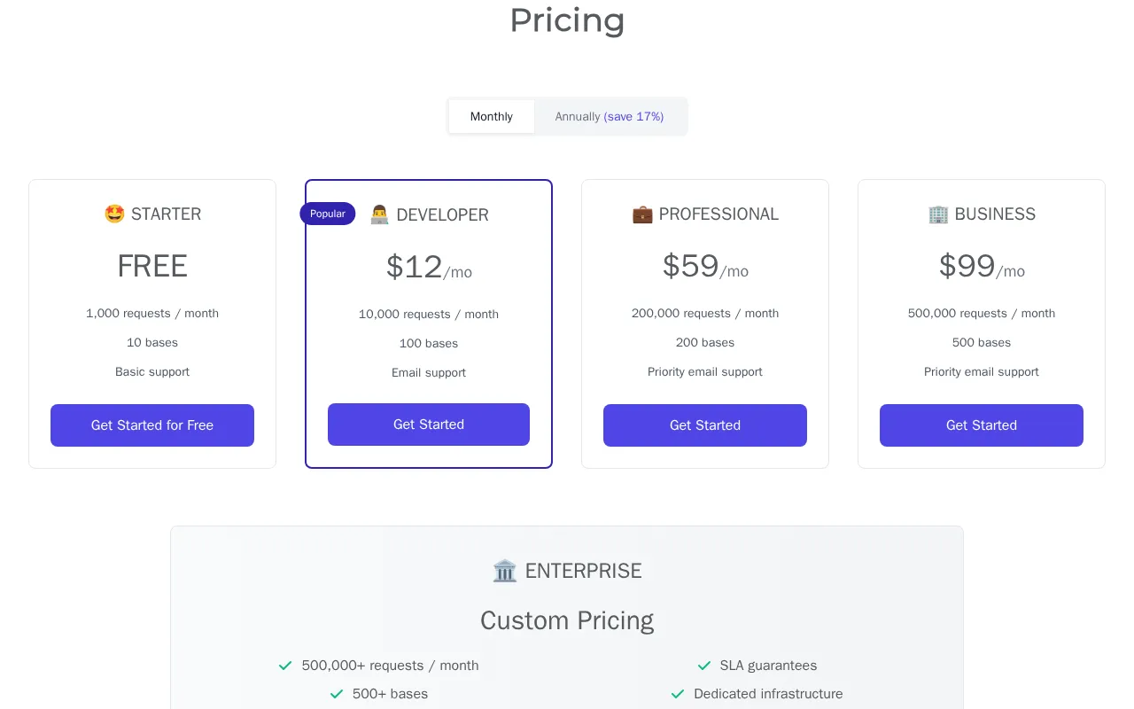 BaseQL — pricing page