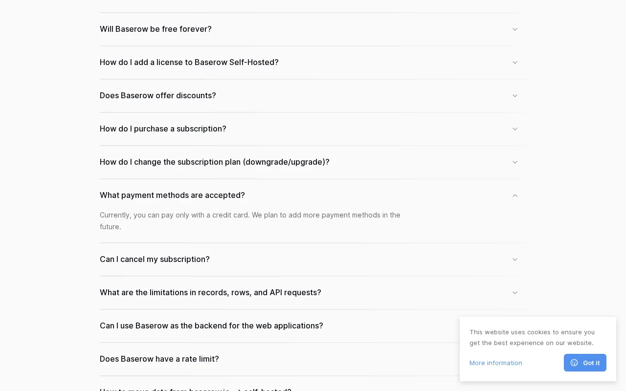Baserow — pricing page