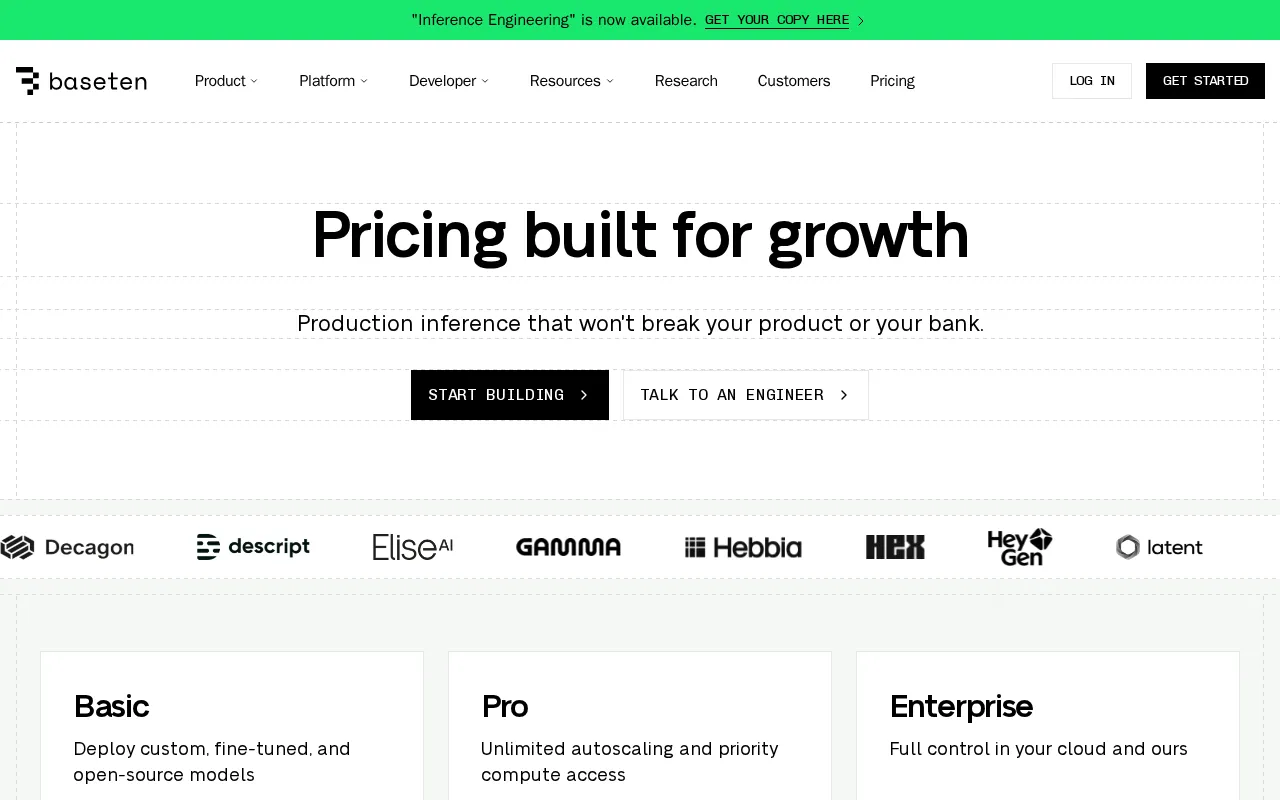 Baseten — pricing page