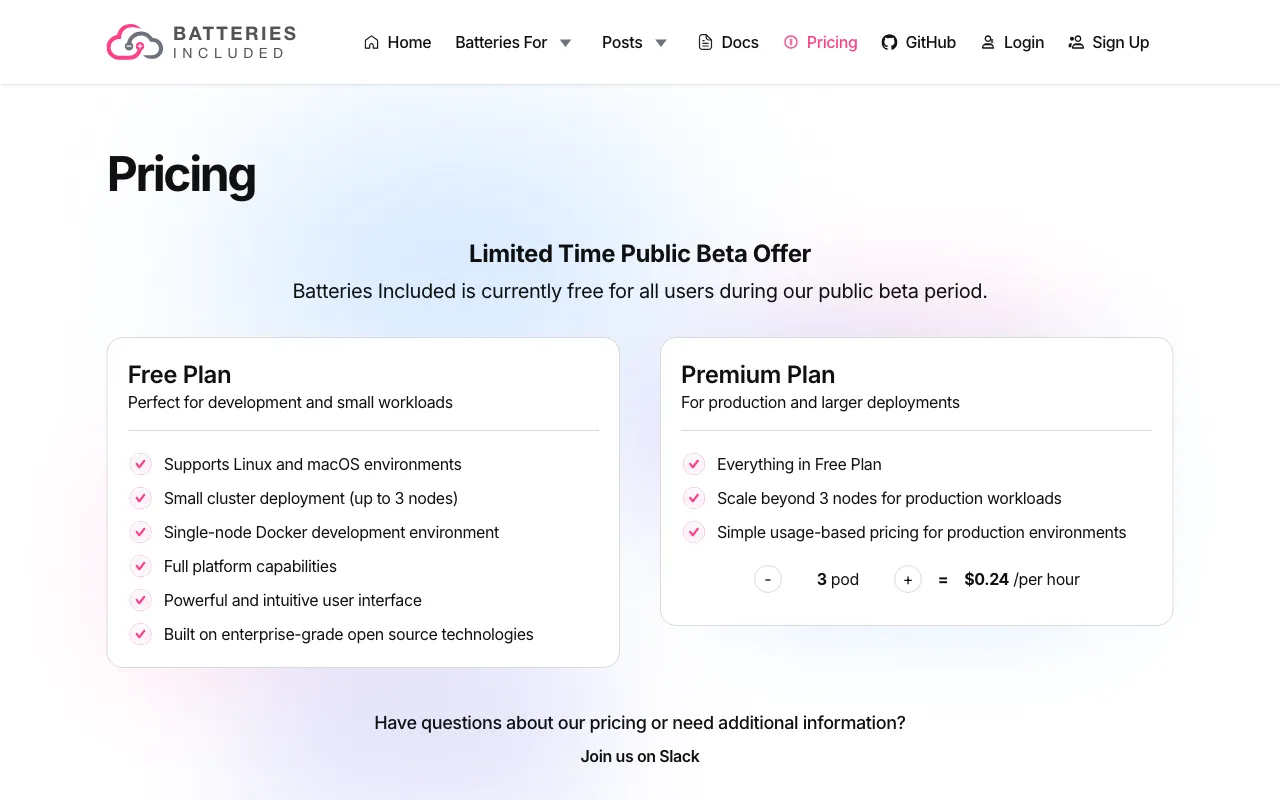 Batteries Included — pricing page