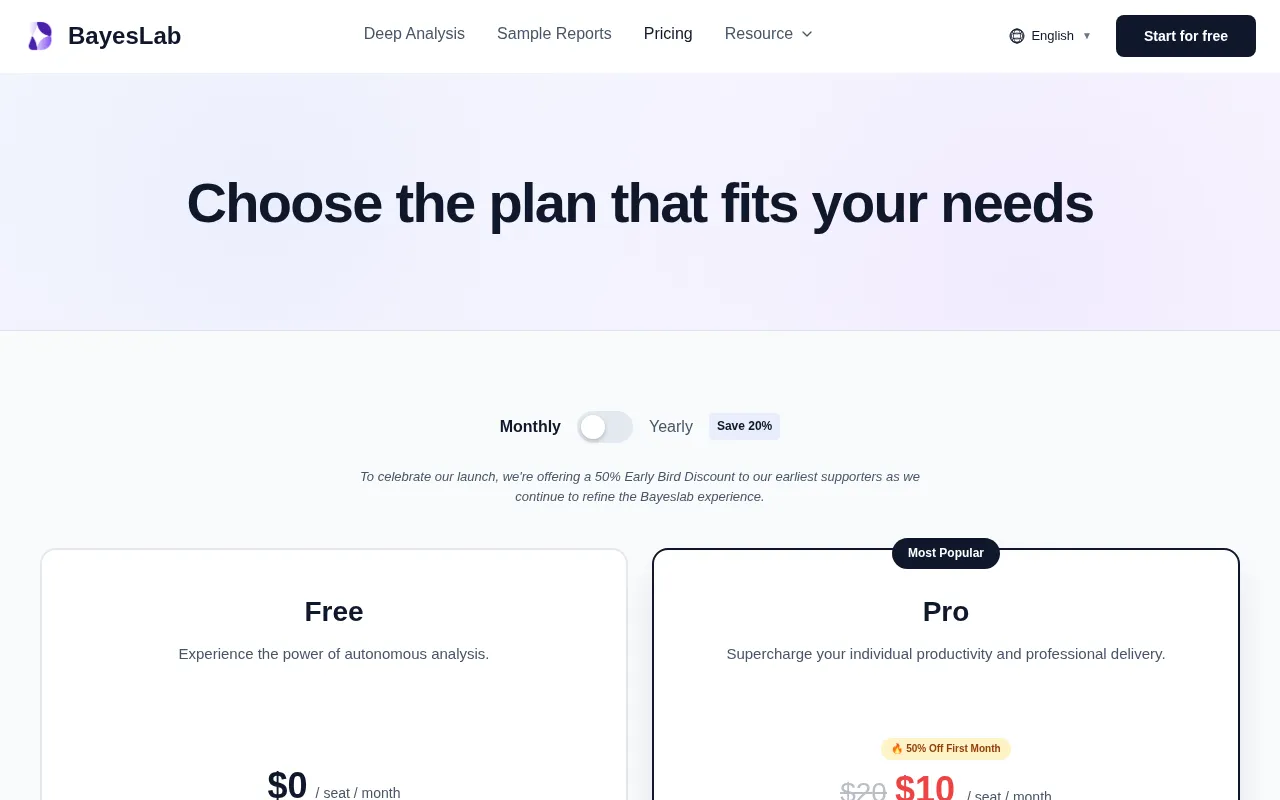 BayesLab — pricing page
