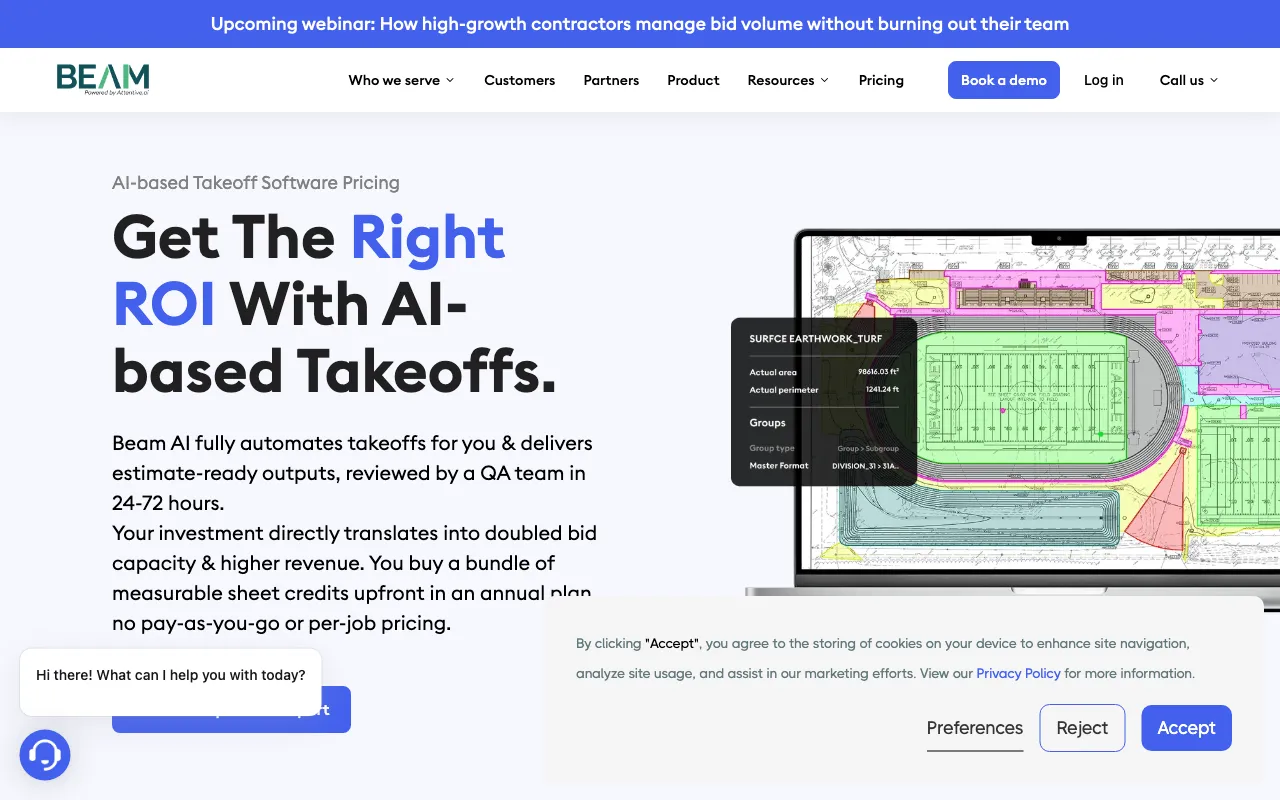 Beam AI Takeoff Software — pricing page