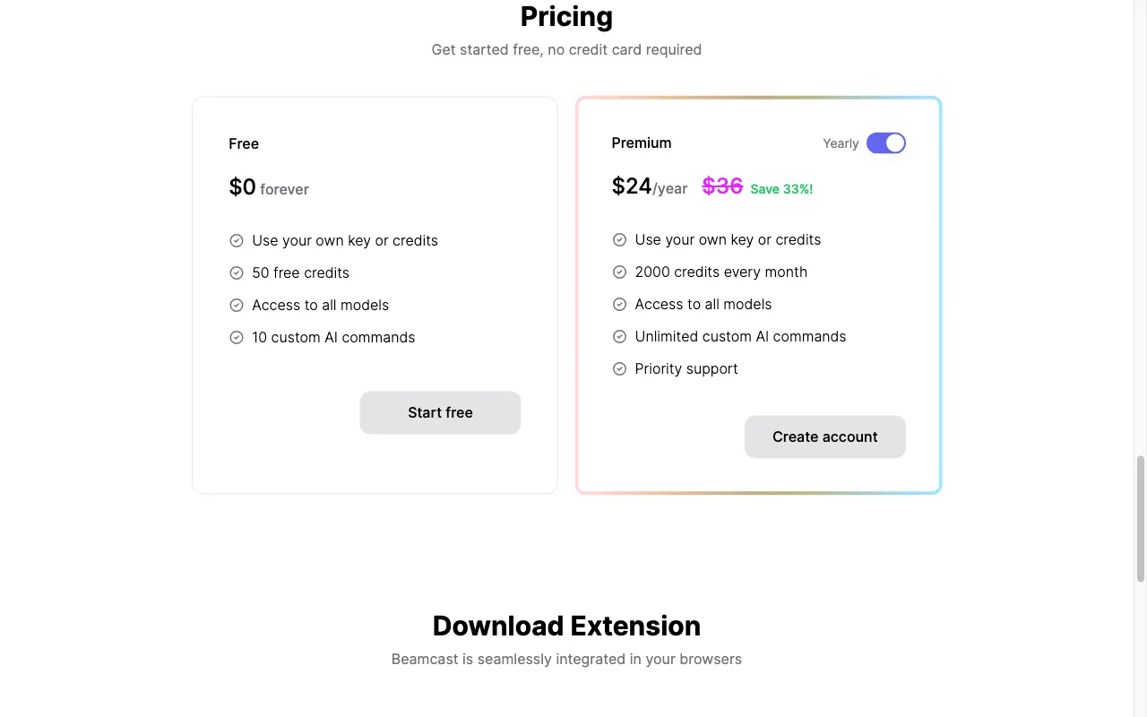 Beamcast — pricing page