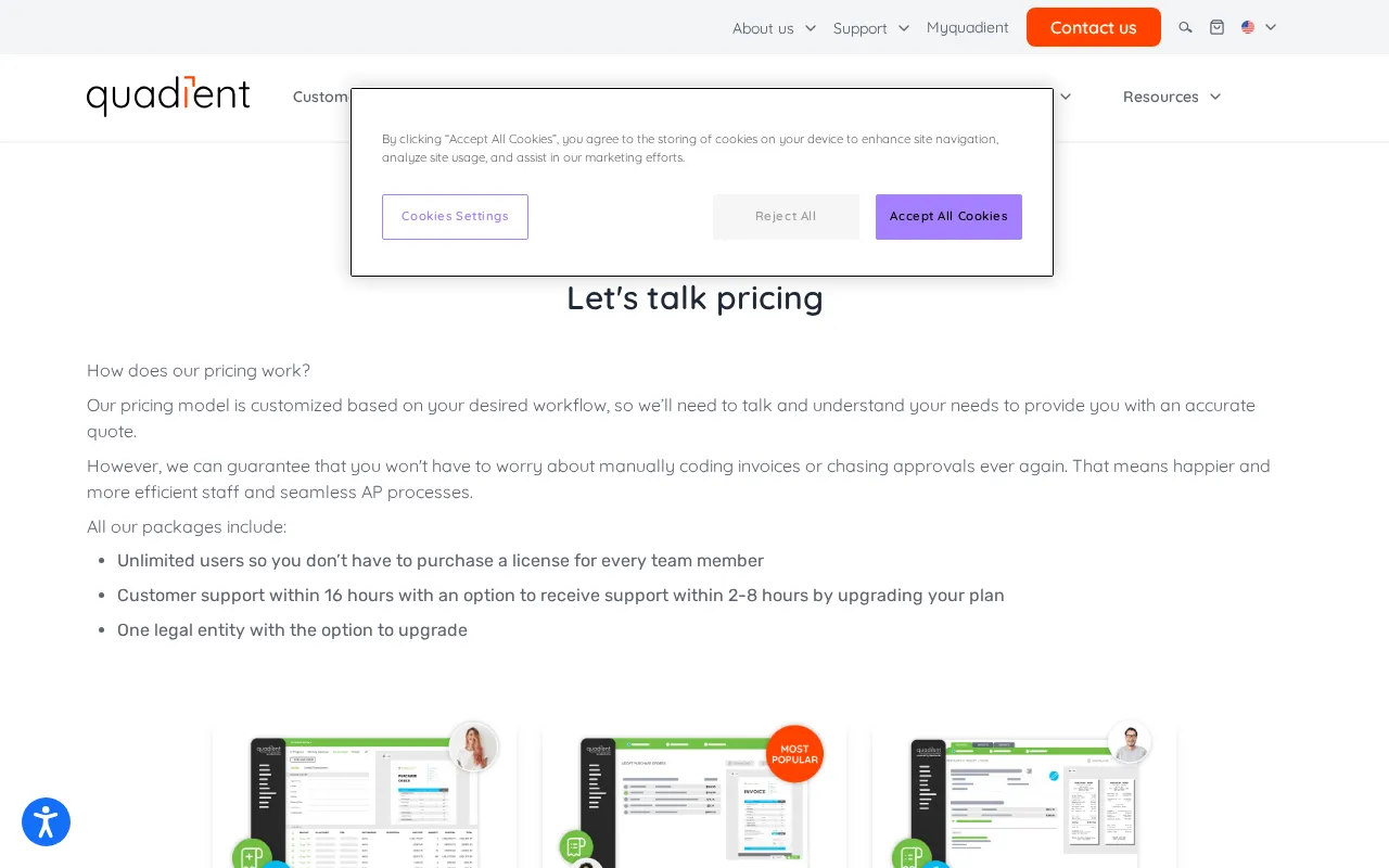 Quadient Accounts Payable Automation — pricing page