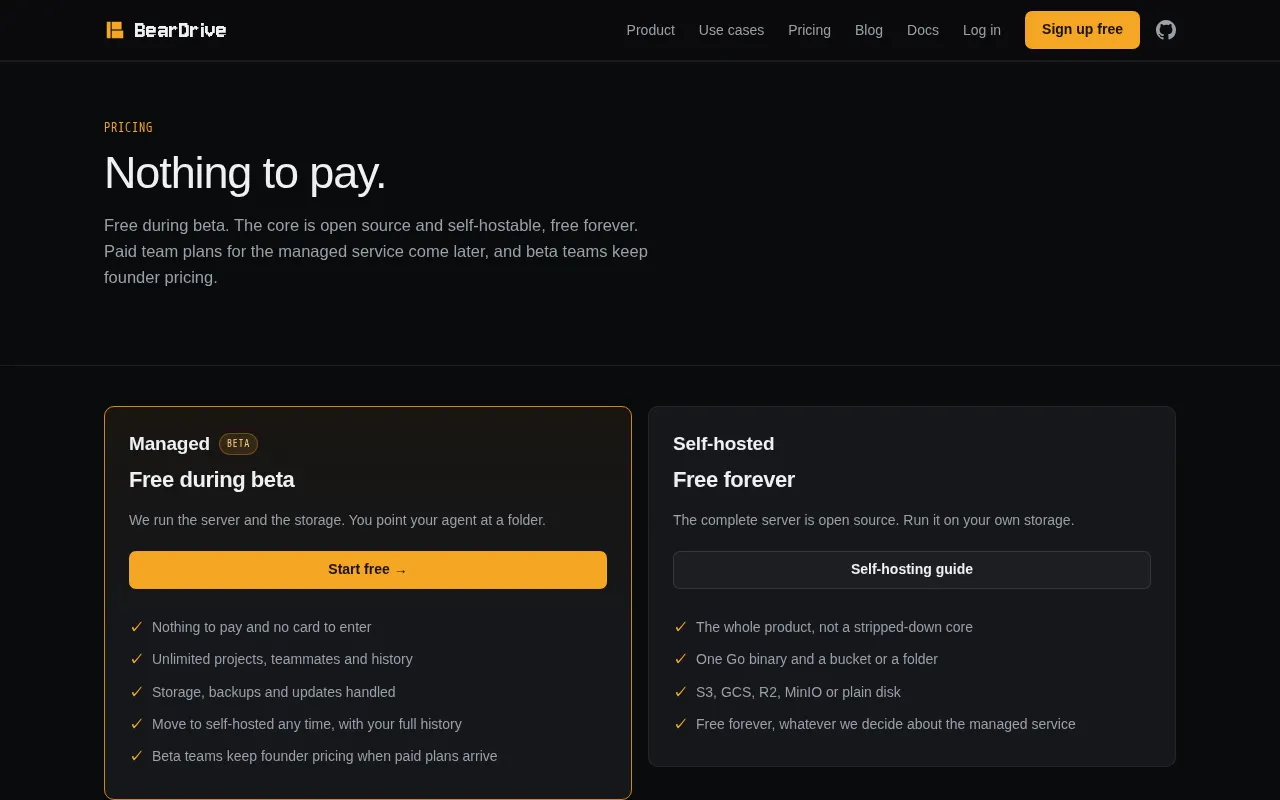 BearDrive — pricing page