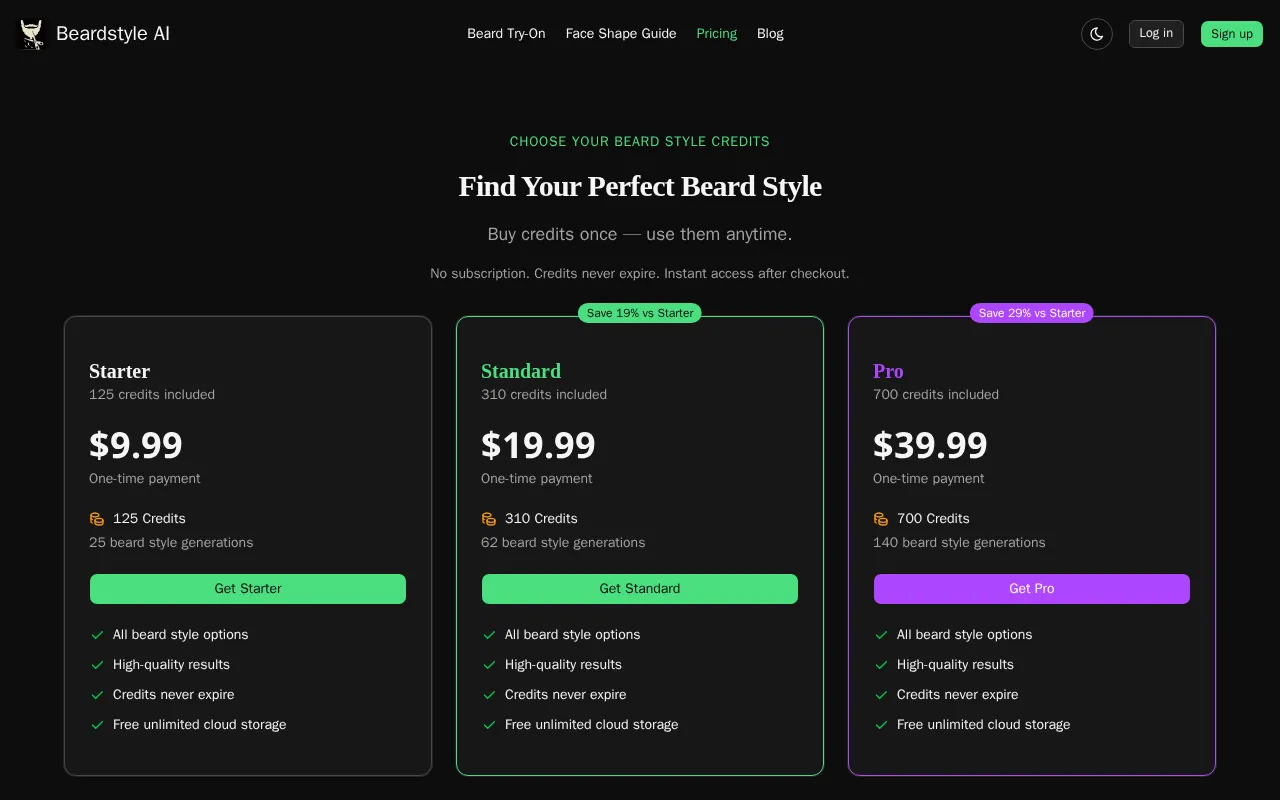 Beardstyle AI — pricing page