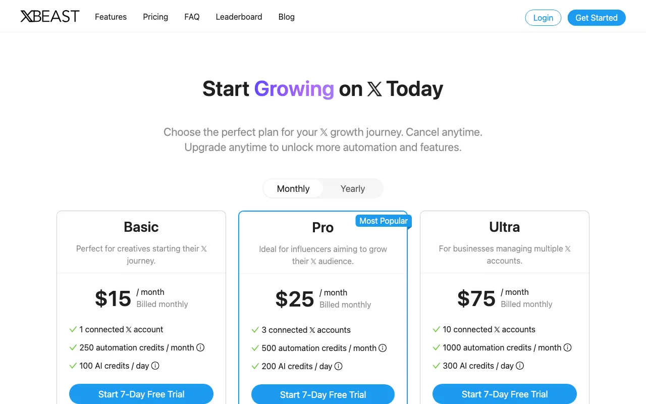 XBeast — pricing page