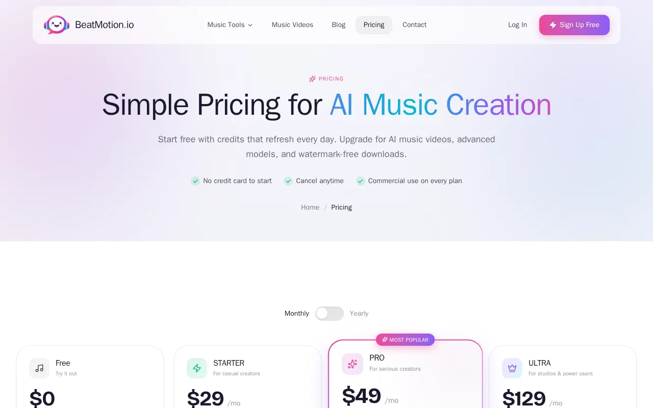 BeatMotion — pricing page