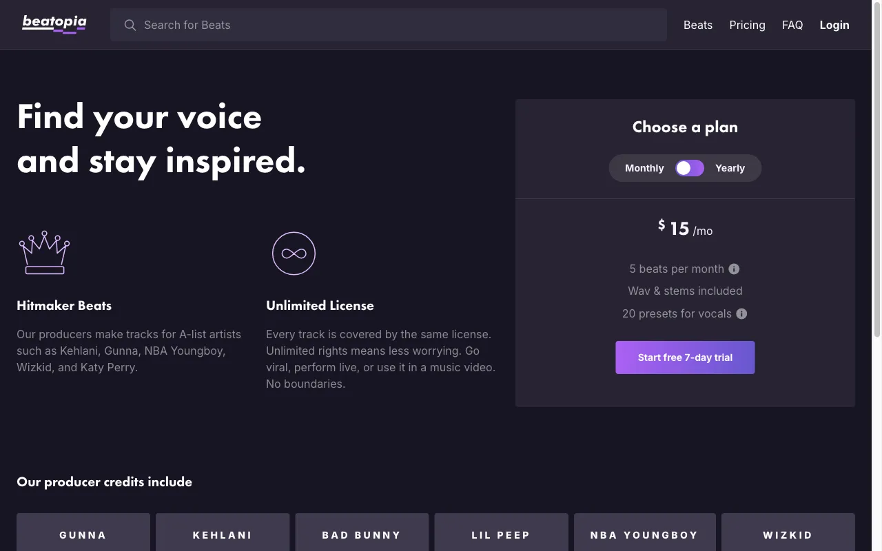 Beatopia — pricing page