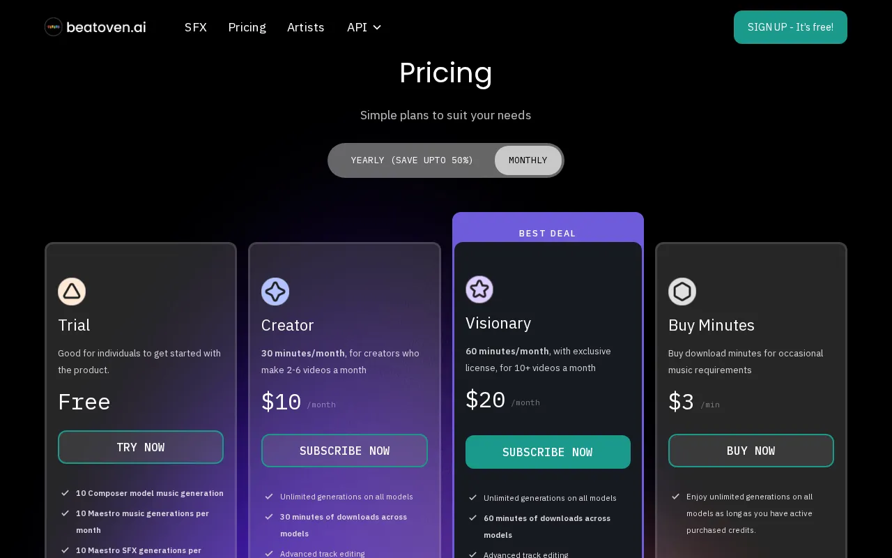 Beatoven.ai — pricing page