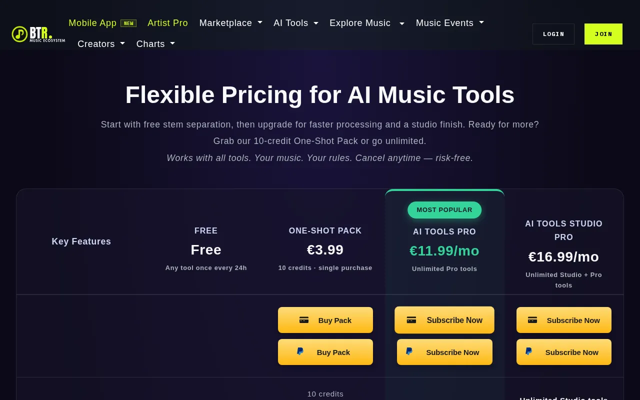 Beats To Rap On — pricing page