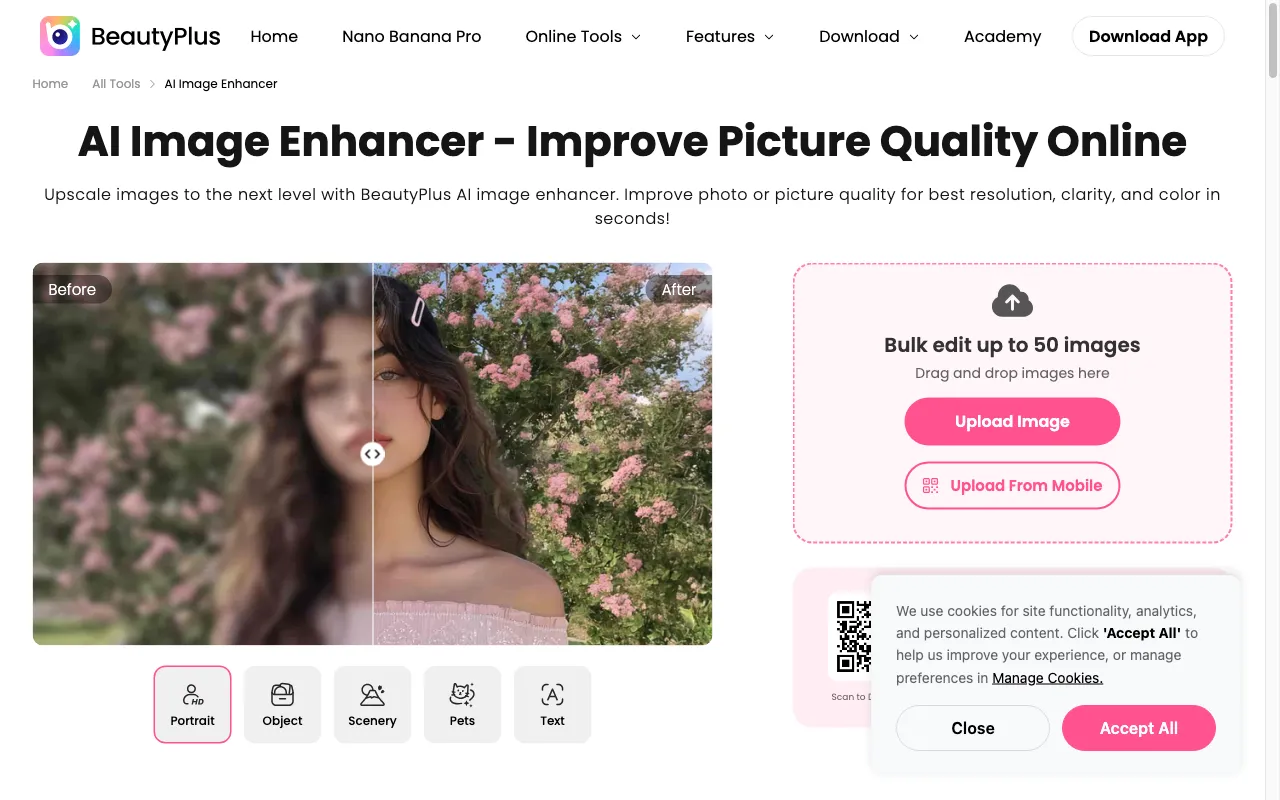 BeautyPlus Image Enhancer — preview screenshot