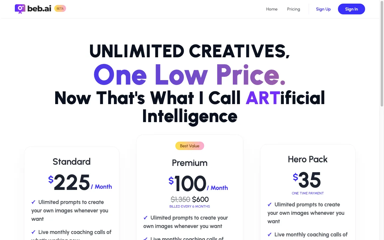 Beb.ai — pricing page