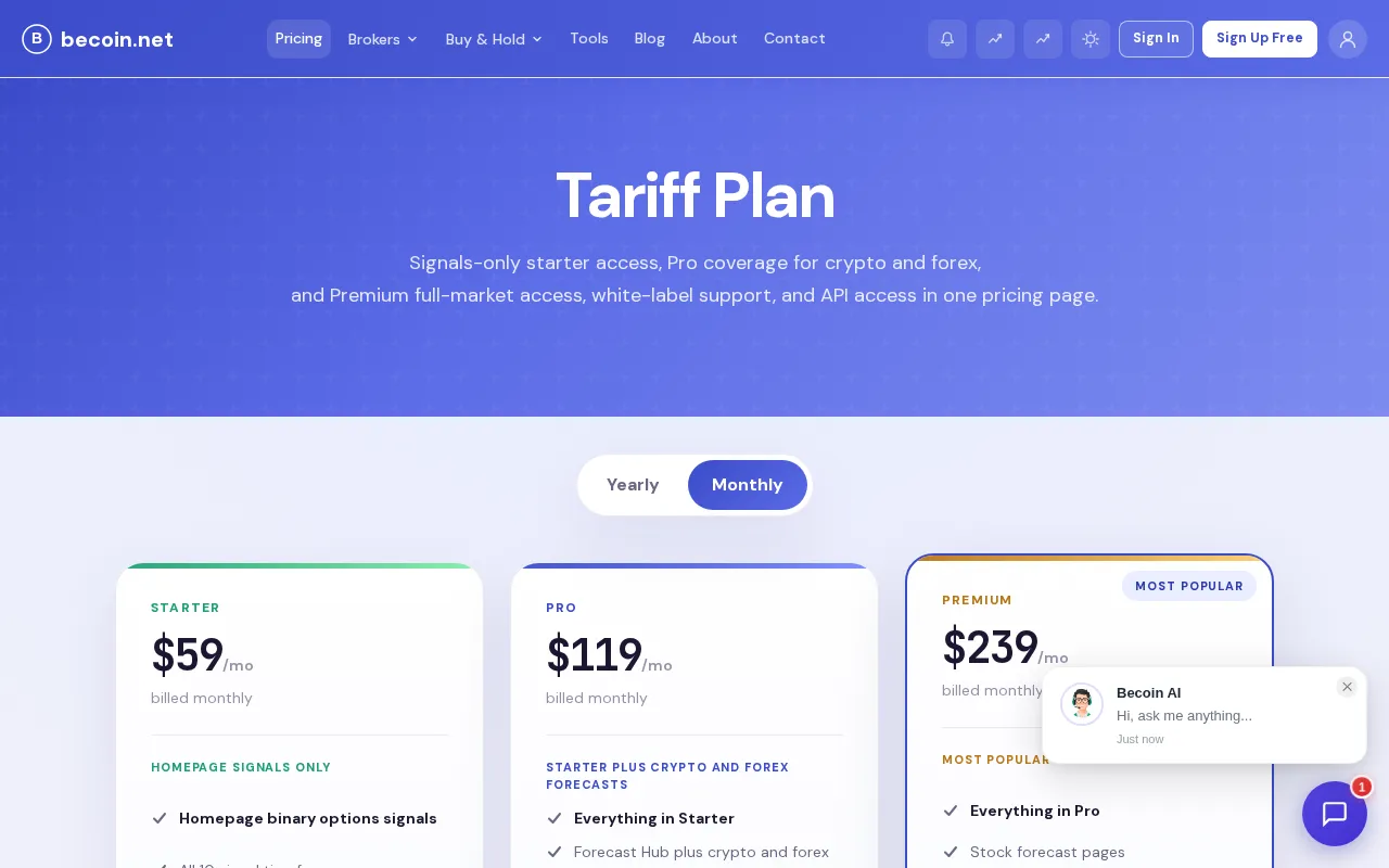BeCoin — pricing page